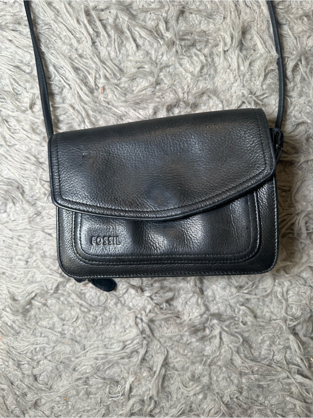 Fossil Black Genuine Leather Crossbody Organizer Bag – Vintage